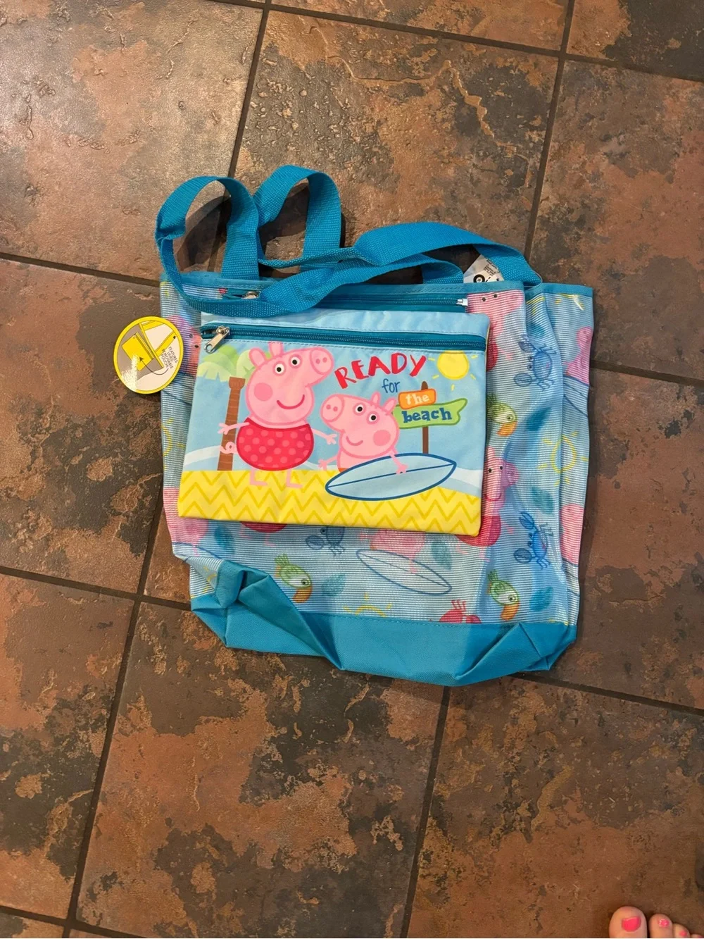 Peppa Pig Blue and Yellow Kids Beach Tote with Front Zip Pocket